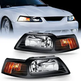 1999-2004 Ford Mustang Headlight Assembly Black Case Amber Reflector