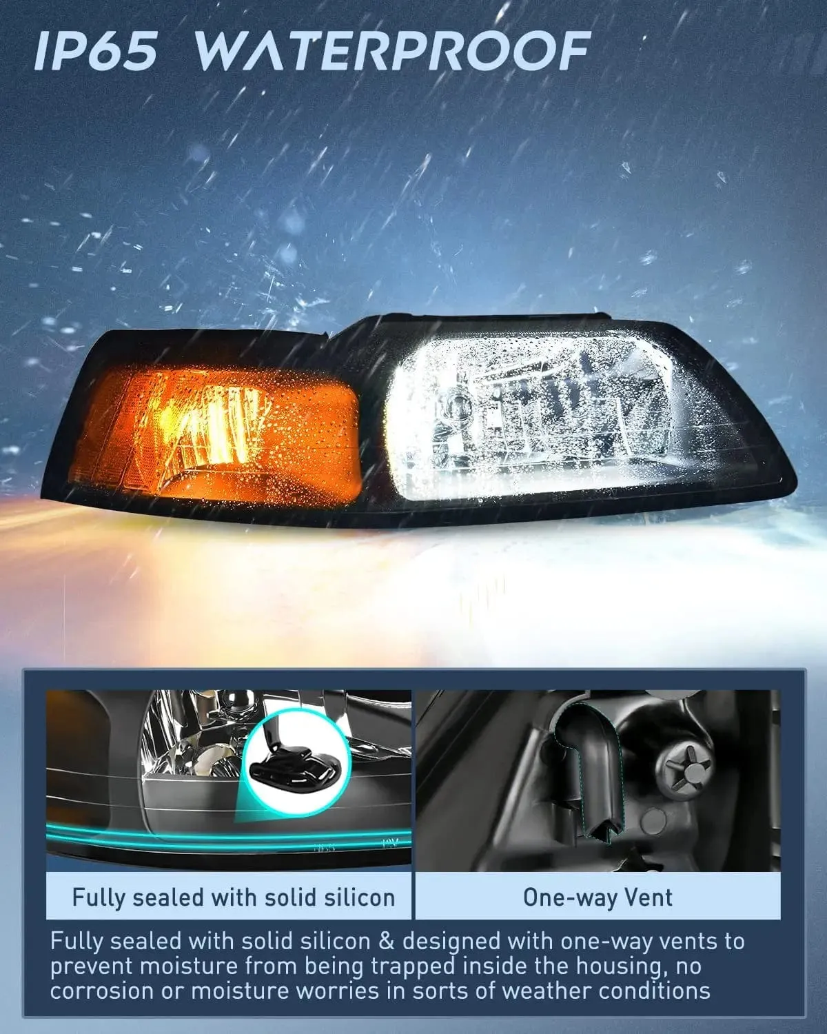 1999-2004 Ford Mustang Headlight Assembly Black Case Amber Reflector