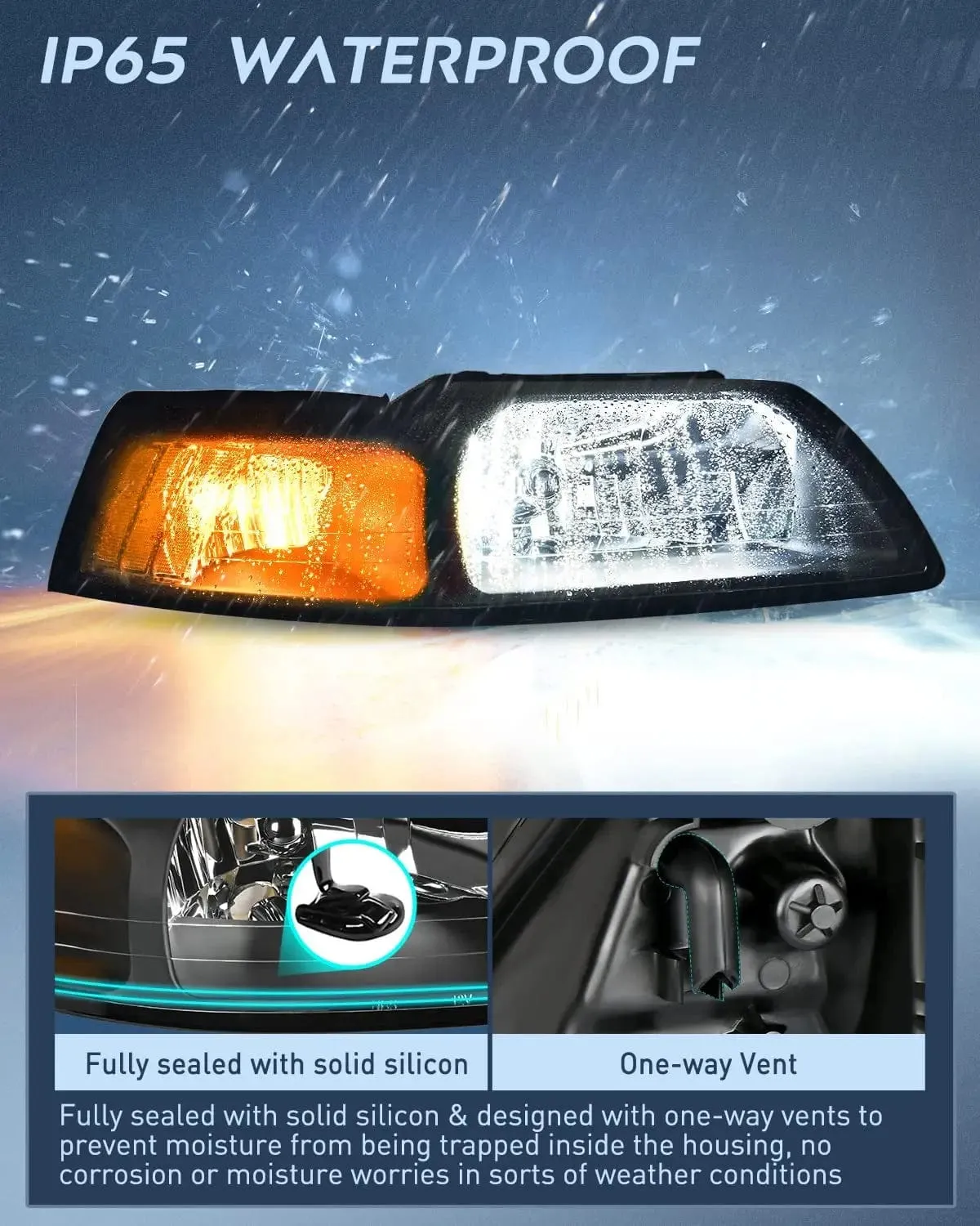 1999-2004 Ford Mustang Headlight Assembly Black Case Clear Reflector