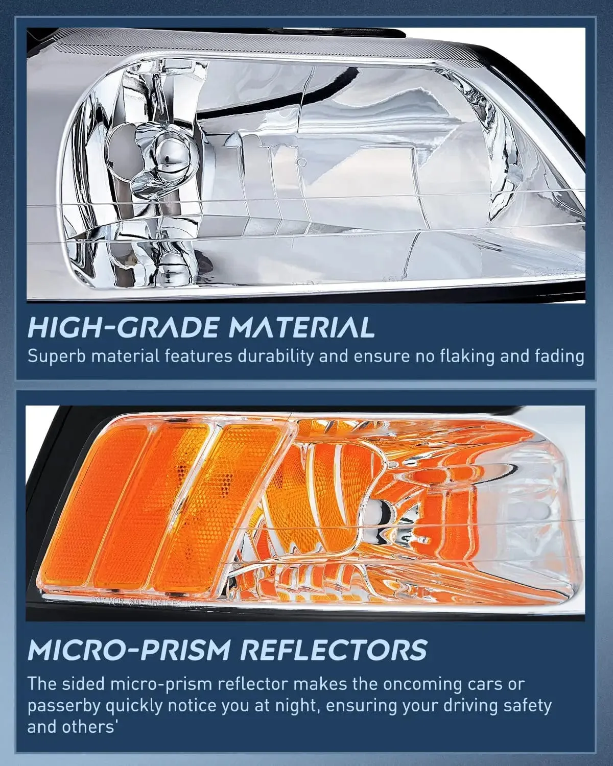 1999-2004 Ford Mustang Headlight Assembly Chrome Case Amber Reflector