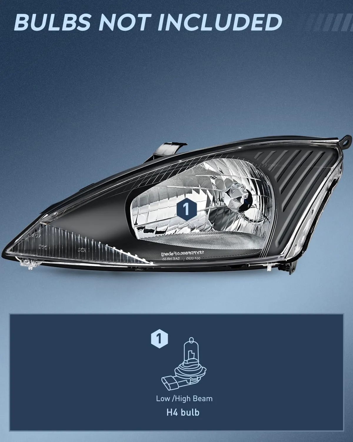 2000-2004 Ford Focus Headlight Assembly Black Housing Clear Reflector Upgraded Clear Lens