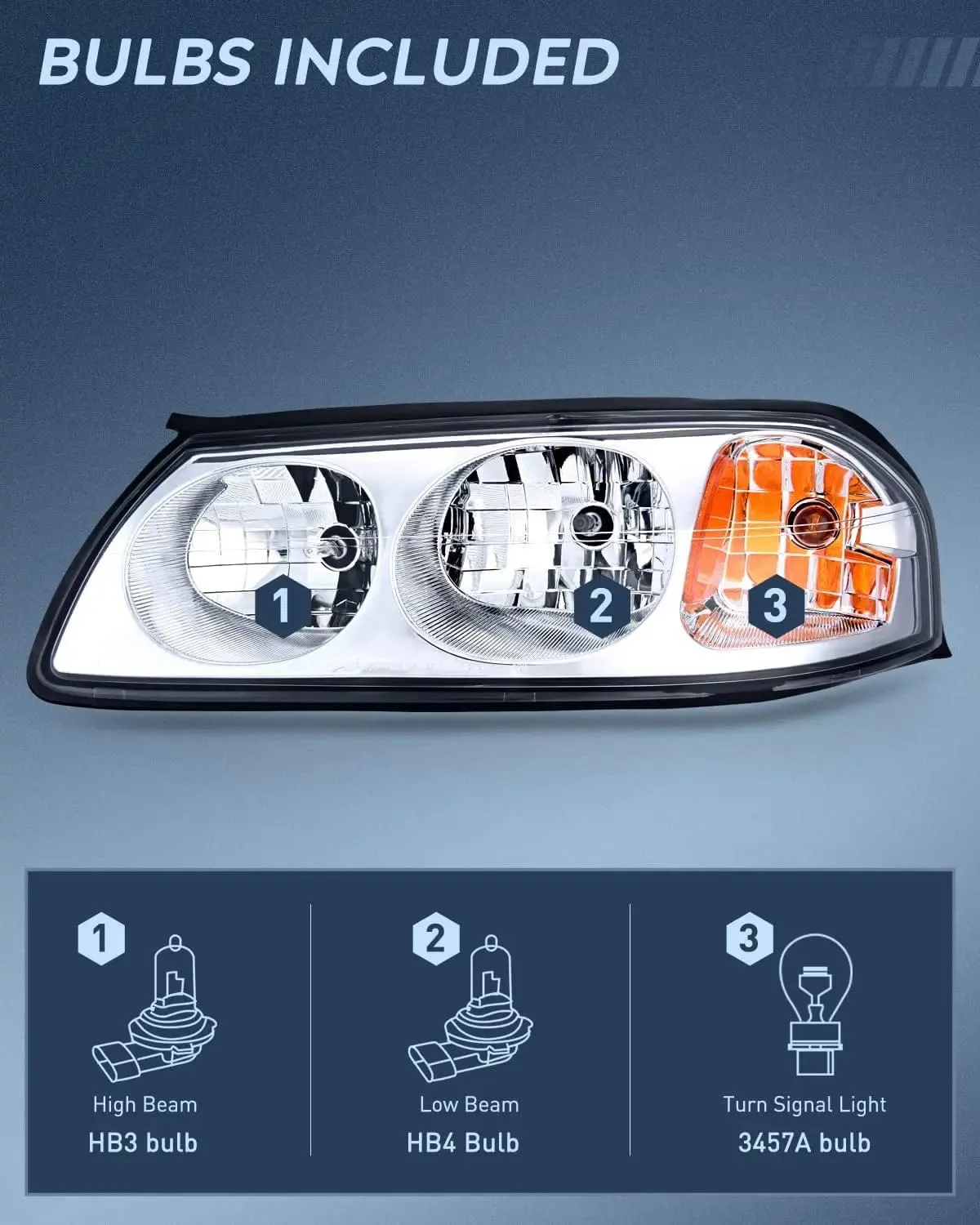 2000-2005 Chevy Impala Headlight Assembly Chrome Case Amber Reflector