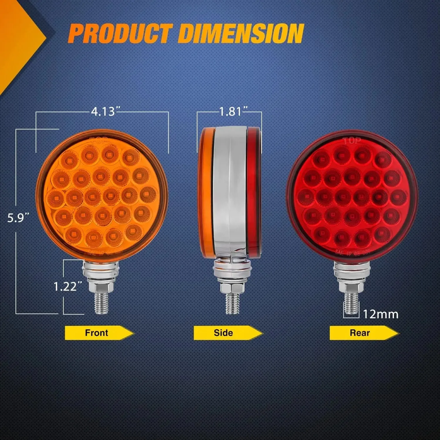 48 Leds Amber Red Round Fender Pedestal Light (2 Pcs)