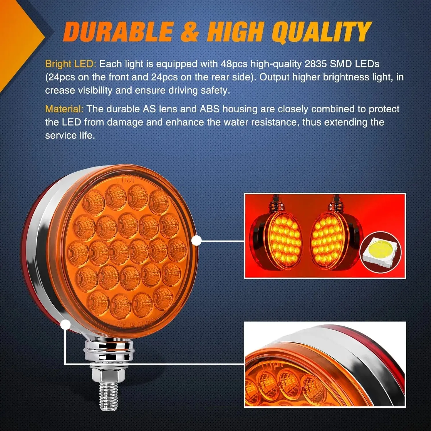 48 Leds Amber Red Round Fender Pedestal Light (2 Pcs)