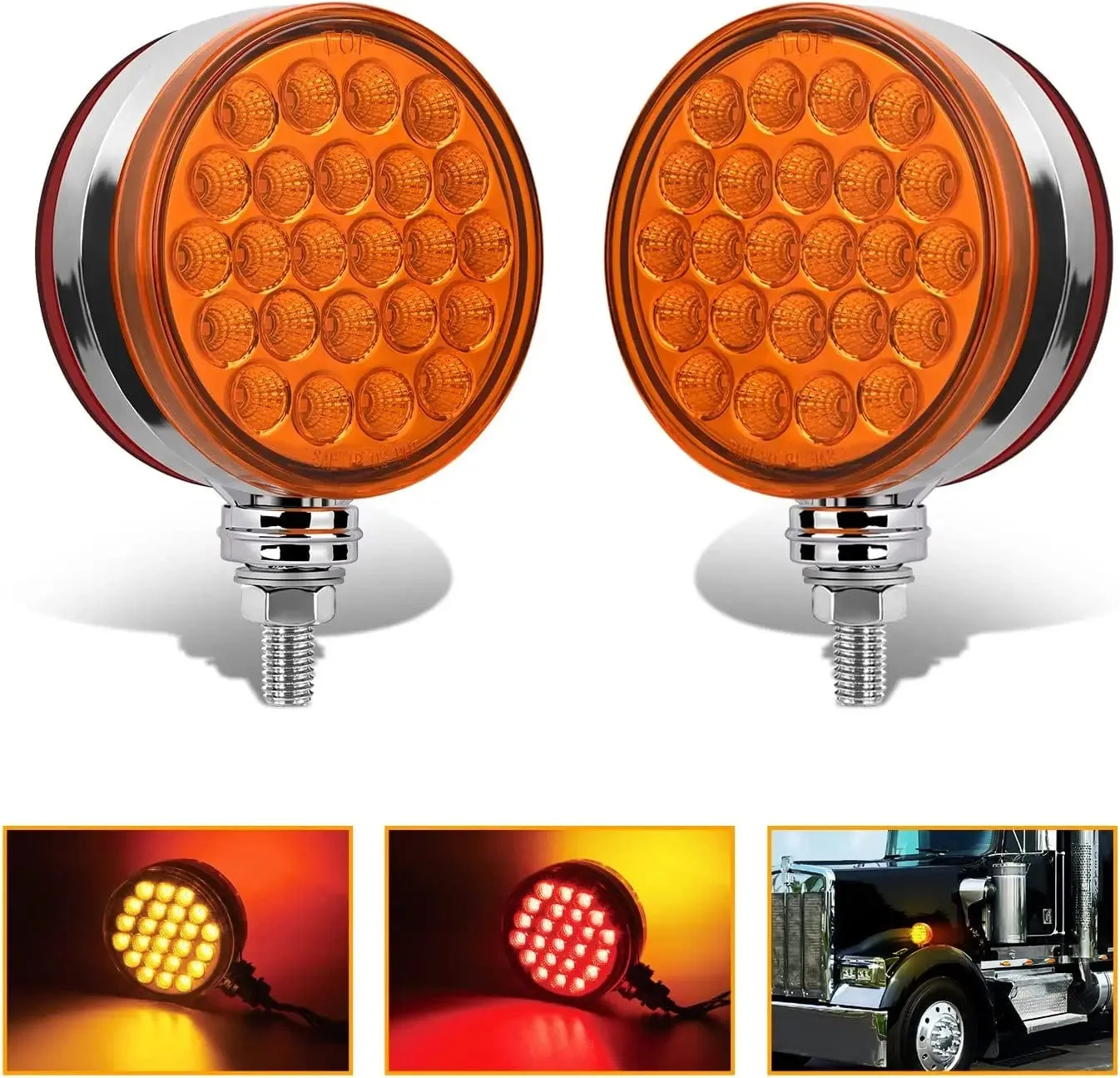 48 Leds Amber Red Round Fender Pedestal Light (2 Pcs)