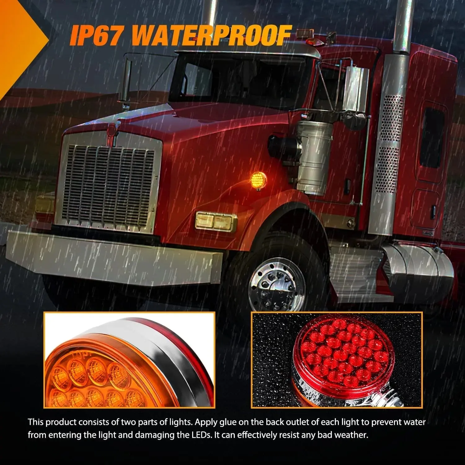 48 Leds Amber Red Round Fender Pedestal Light (2 Pcs)