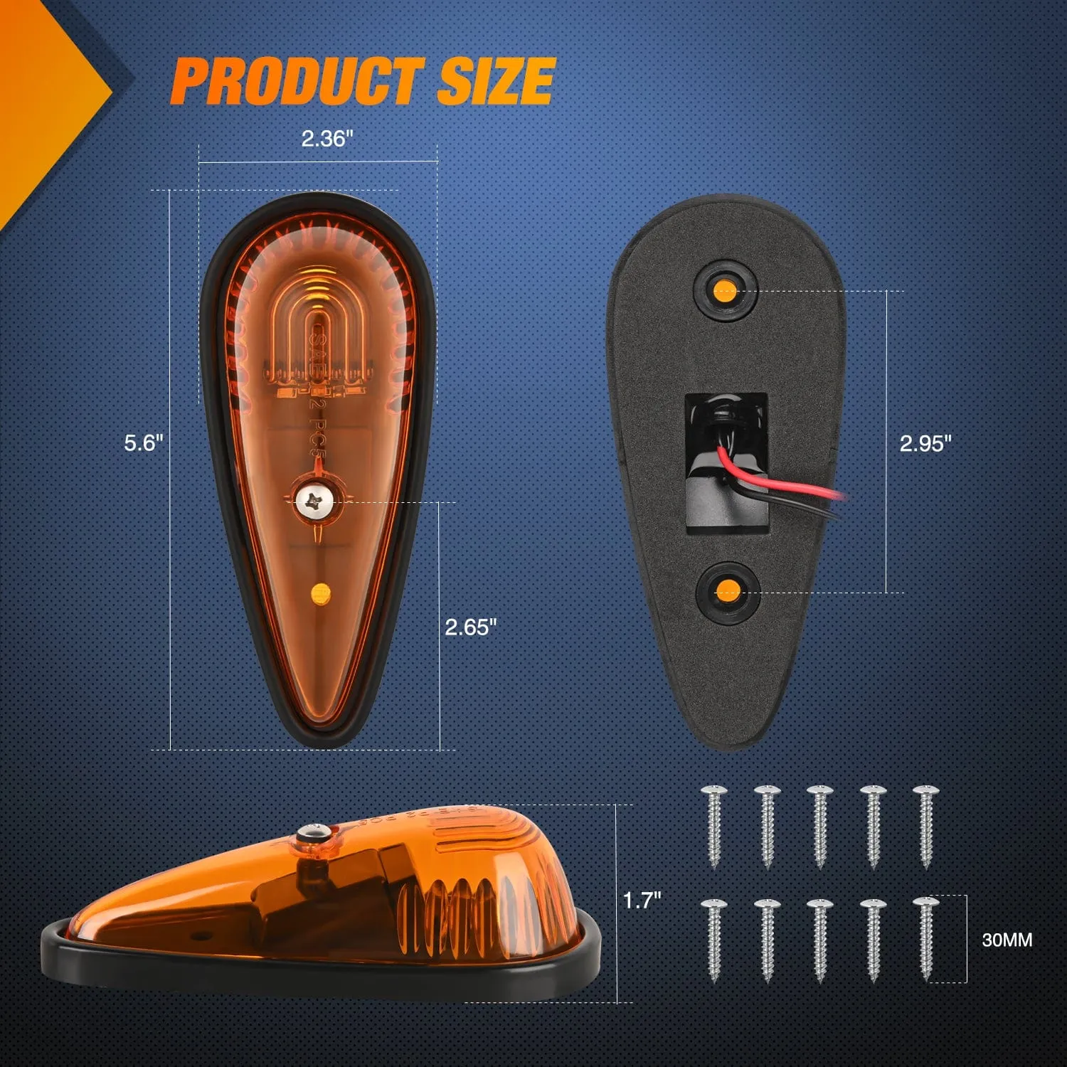 5PCS 9LED Amber Cab Roof Marker Light