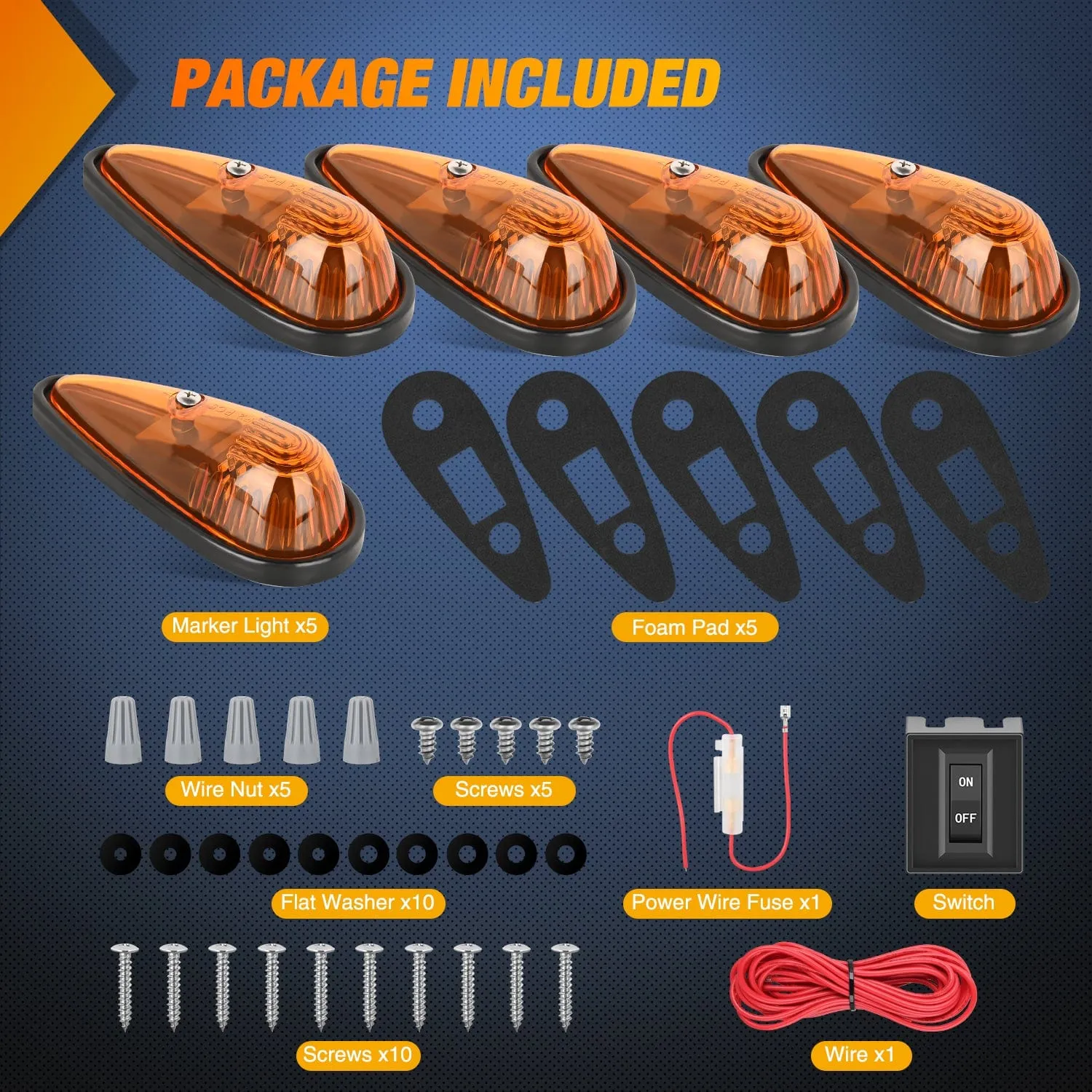 5PCS 9LED Amber Cab Roof Marker Light