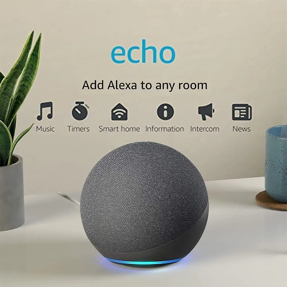Amazon Echo (4th Generation) w/ Premium Sound Speaker Smart Home Hub, and Alexa | Charcoal
