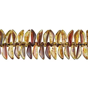 Czech Glass 12 x 4mm Asymmetric Dagger Maroon Red and Burnt Orange Mix with Blue Picasso Bead Strand by Raven's Journey