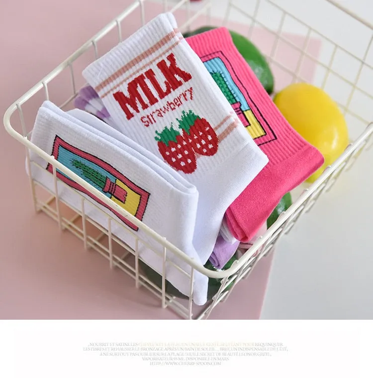Kawaii Strawberry Milk Socks