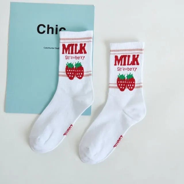 Kawaii Strawberry Milk Socks