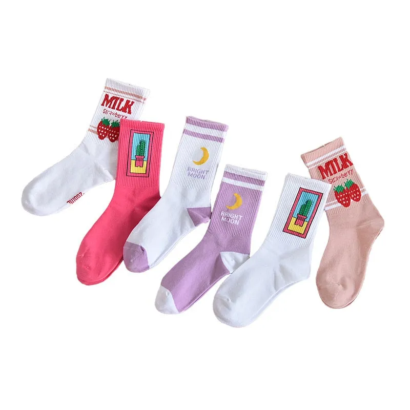 Kawaii Strawberry Milk Socks