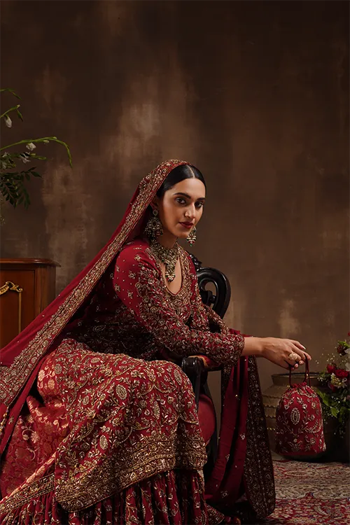 Maroon Farshi A-Line Kameez Trail