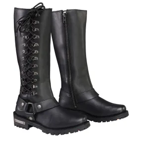 MBL9365 Ladies Black 14-Inch Classic Harness Square Toe Leather Tall Boots with Lacing Detail
