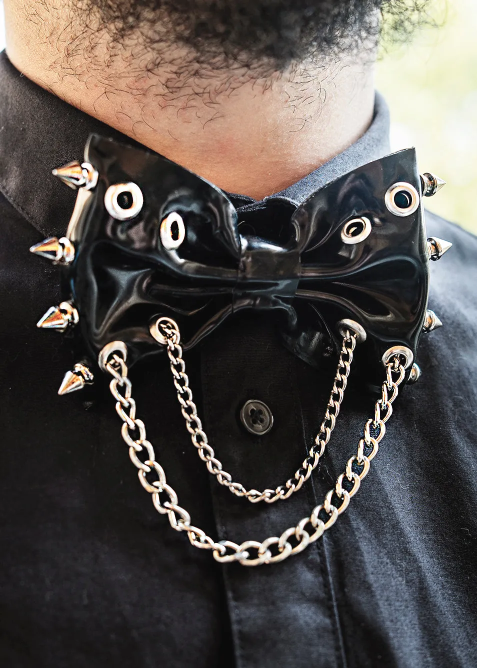 "Jack" Unisex Latex Bowtie with Spikes & Chains