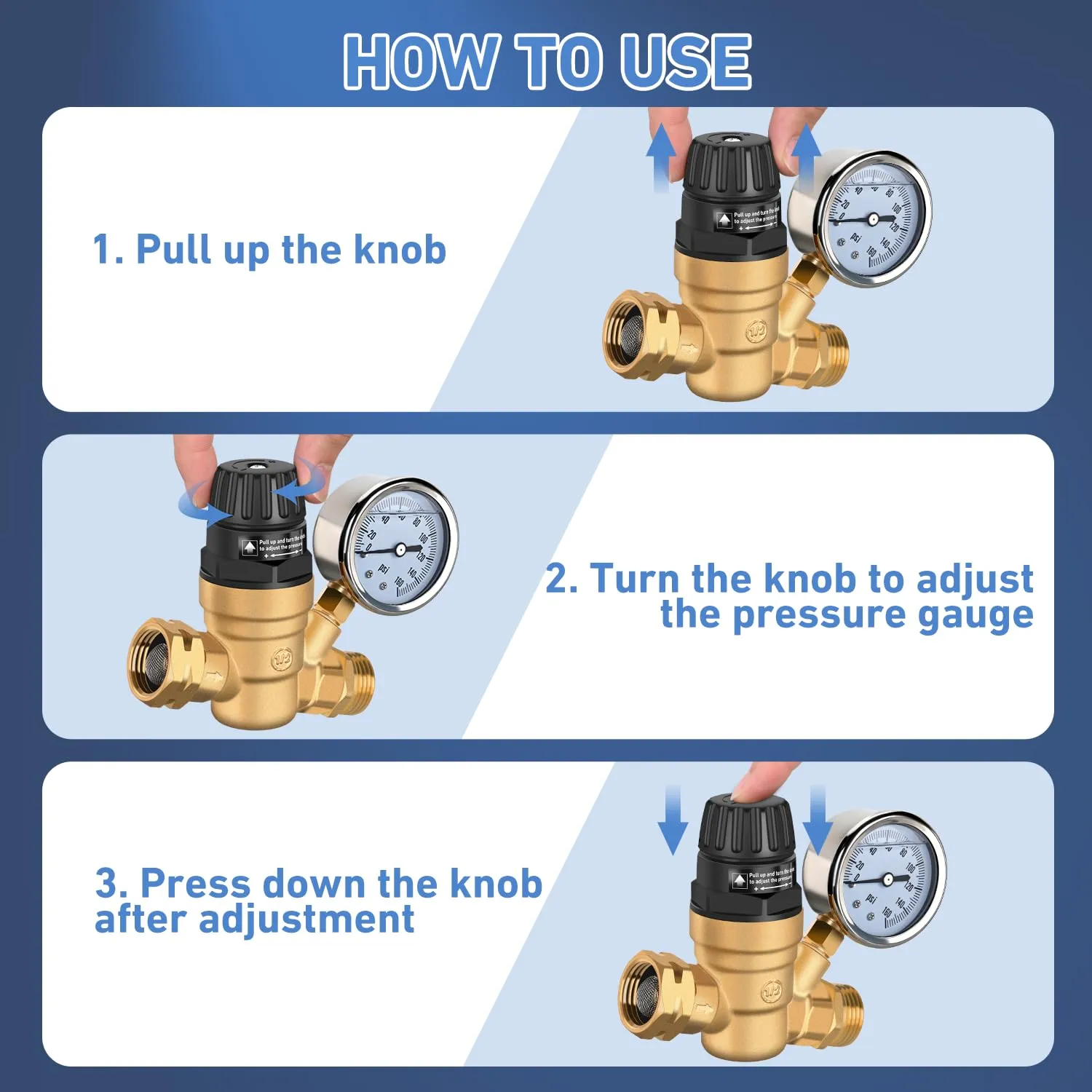 RV Water Pressure Regulator Handwheel Adjustment