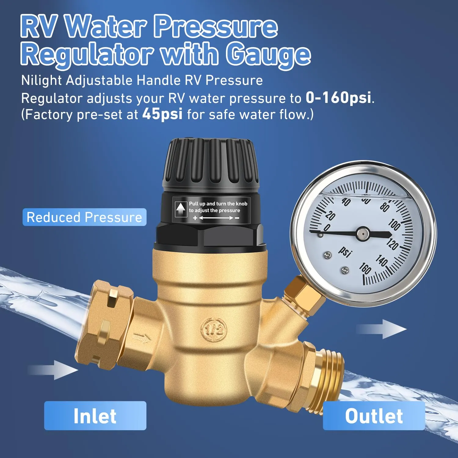 RV Water Pressure Regulator Handwheel Adjustment