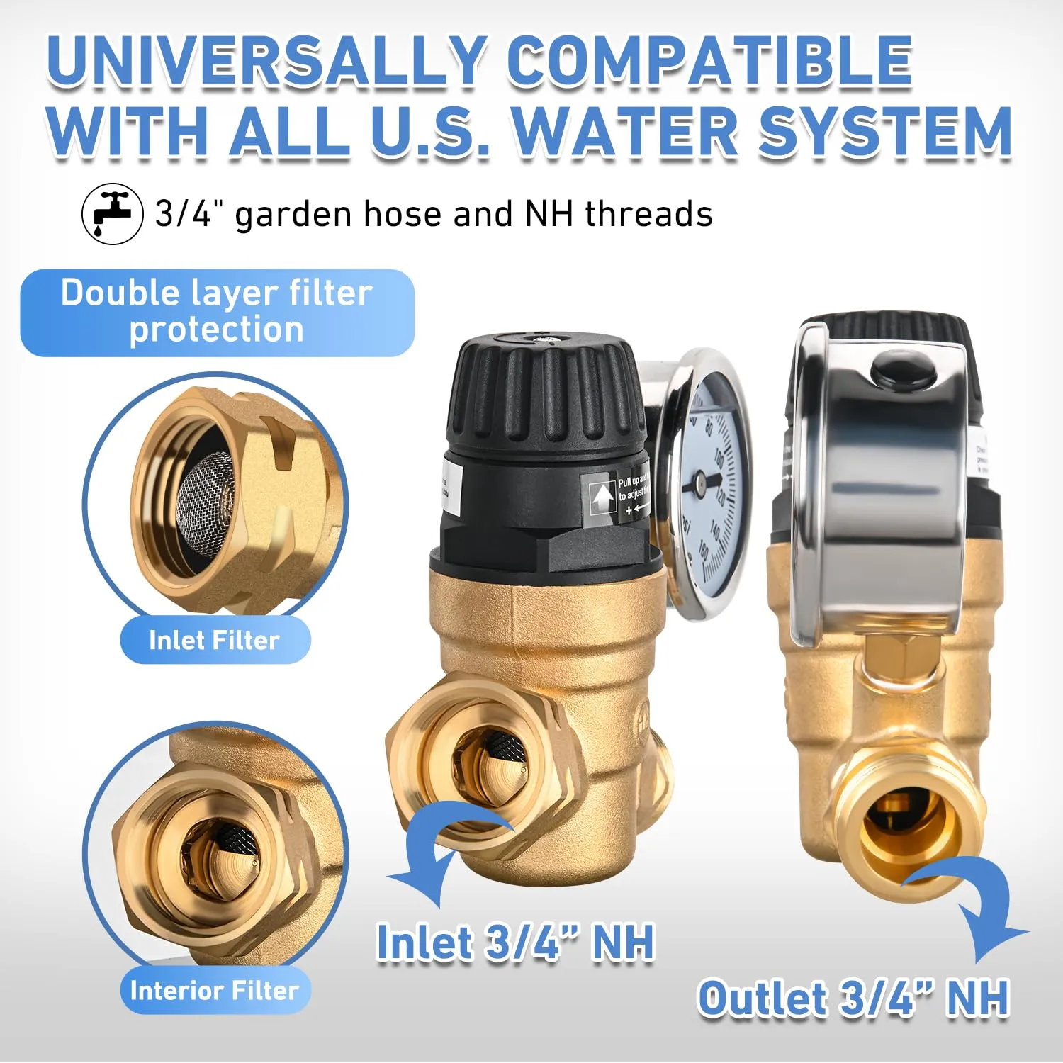RV Water Pressure Regulator Handwheel Adjustment