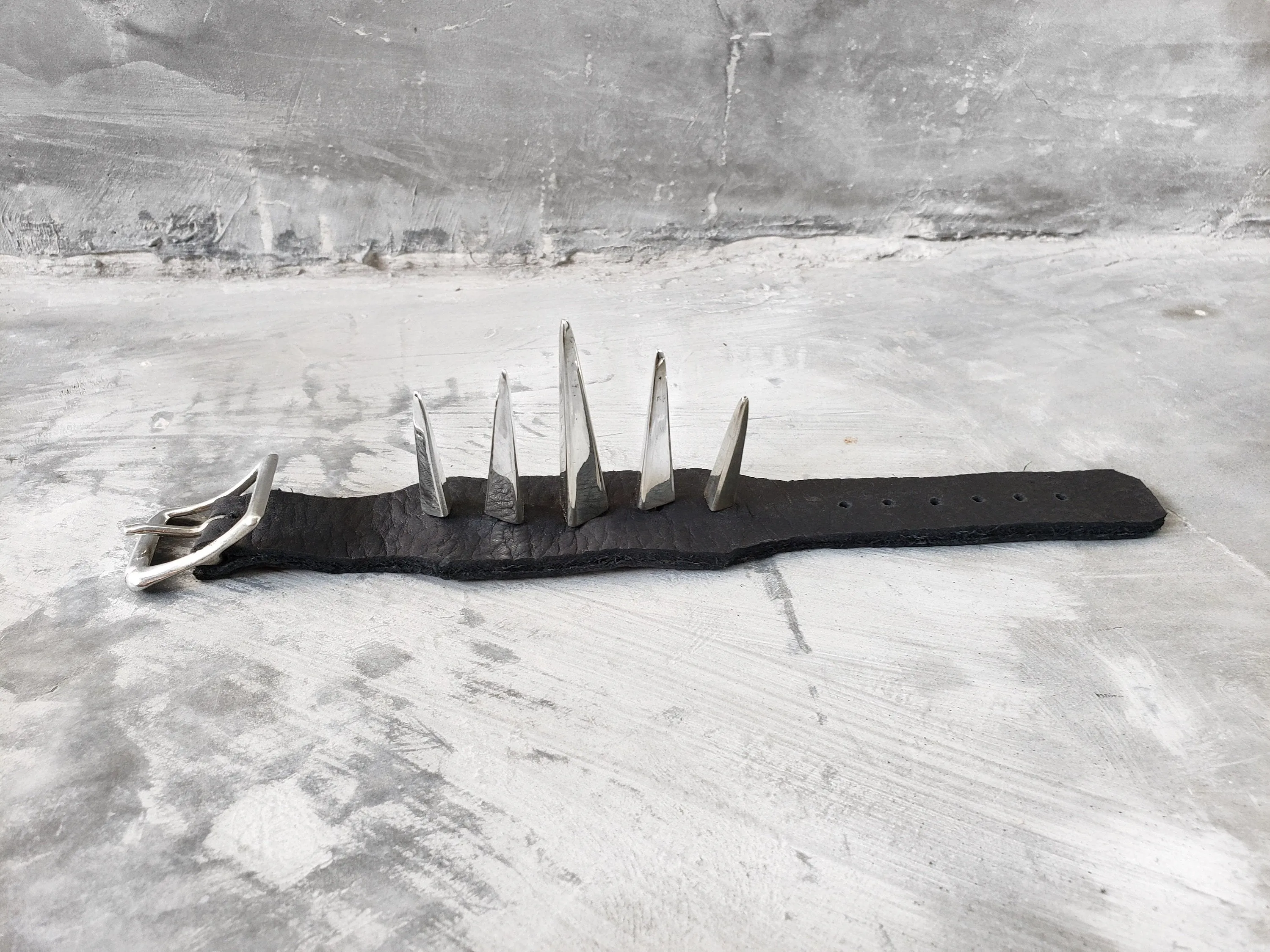 The Futurist Giant Spiked Black Leather Cuff